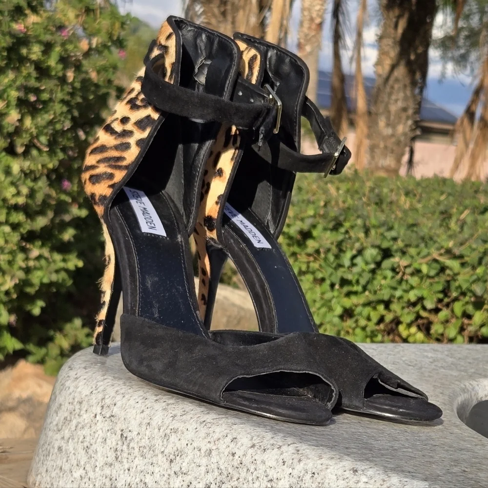 Steve Madden Sz 9 Stepout Mary Jane Heels Leather Calf Hair Buckle Leapord